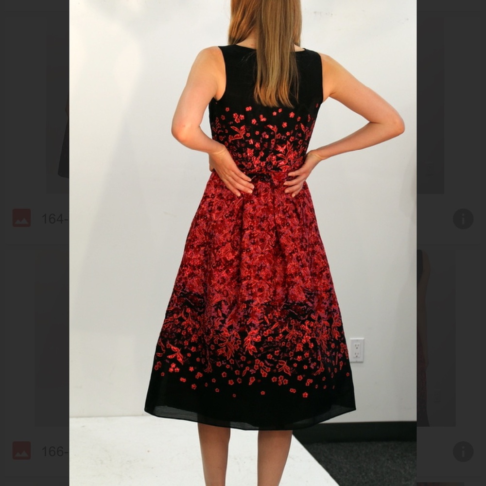 NWT Carlisle Formal Embroidered Black and Red Floral Midi Dress - Picture 7 of 14